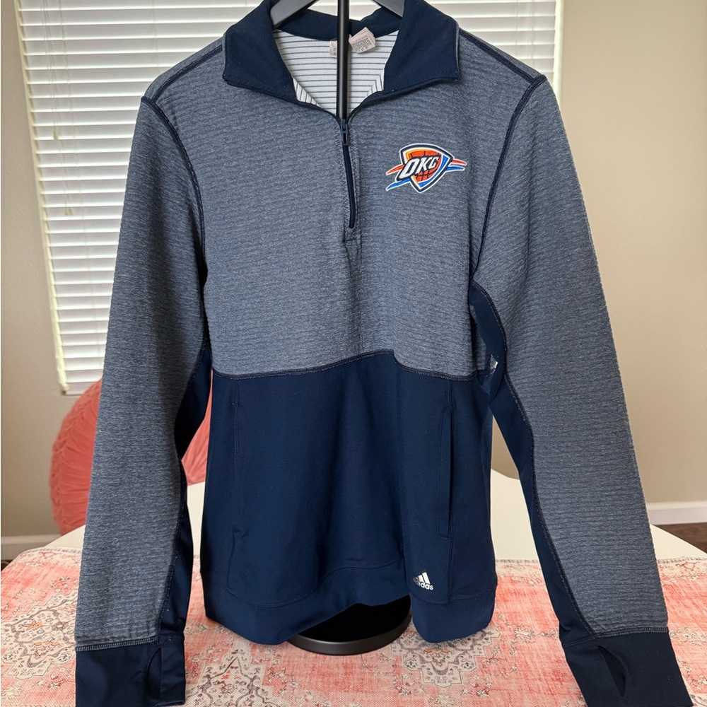 Adidas Women’s OKC Thunder Gray and Navy Half-Zip Pullover